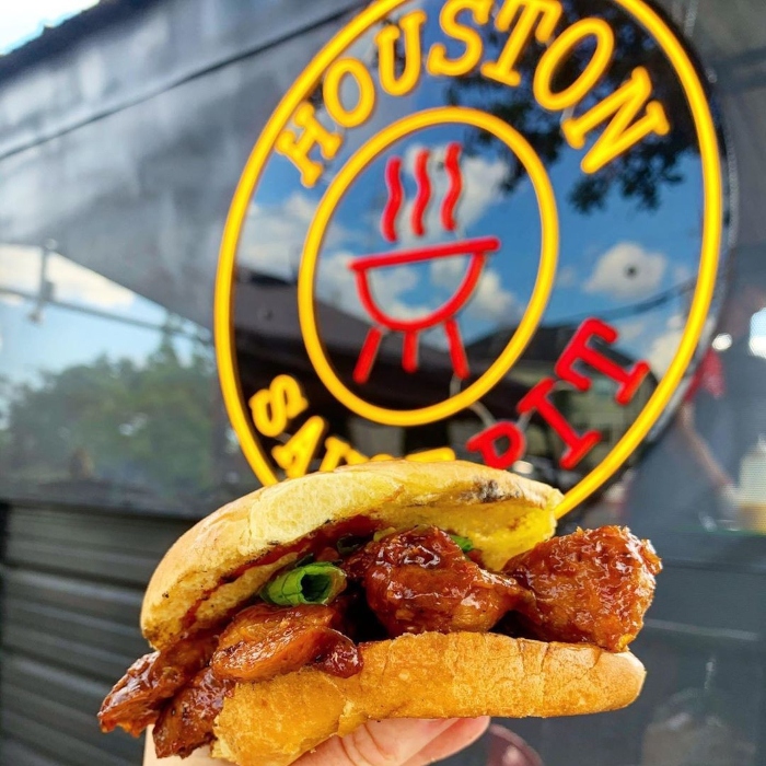 Red & yellow food truck sign @houstonsaucepit by Custom Neon®