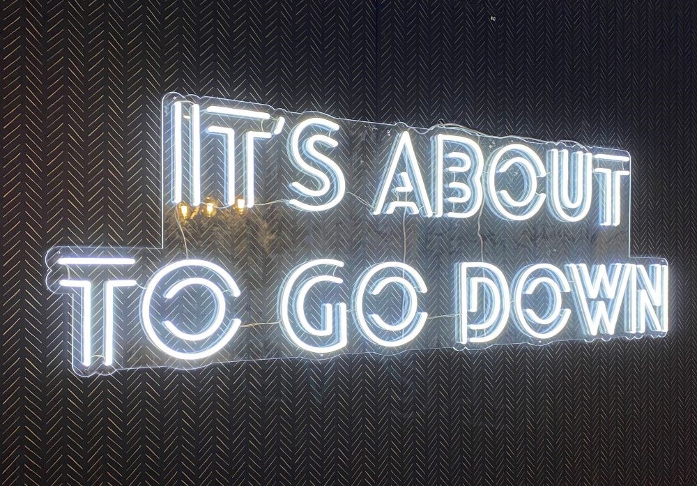 It's About to Go Down Custom Neon® grooms suite sign @thehaveneventspace