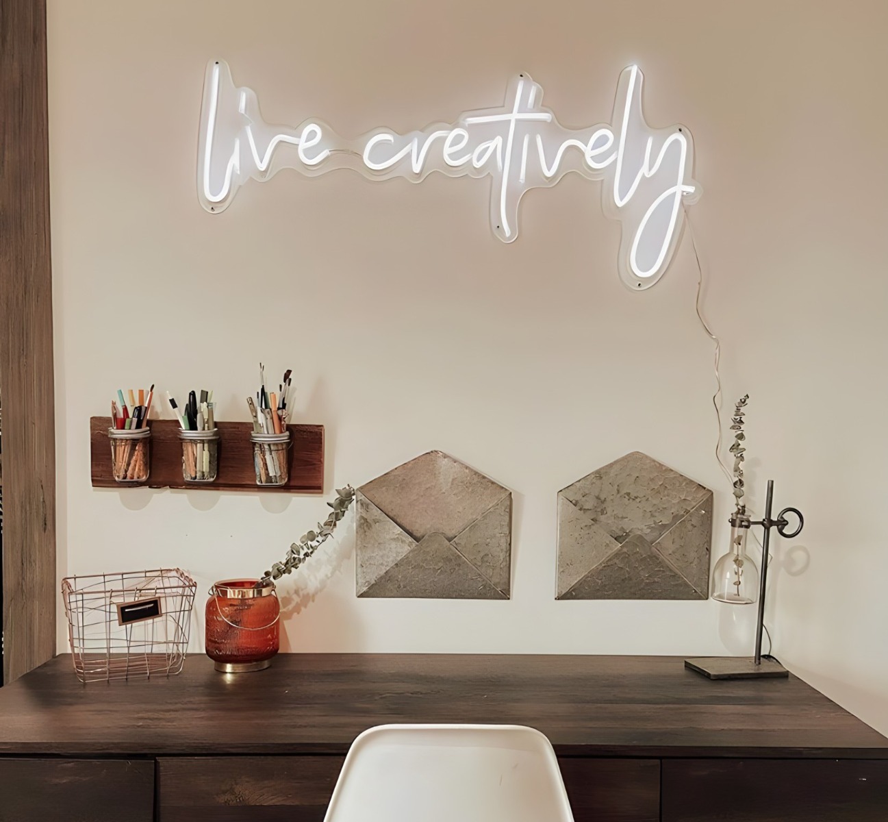 Custom Neon® white Live Creatively quote sign @meghanjoytoday