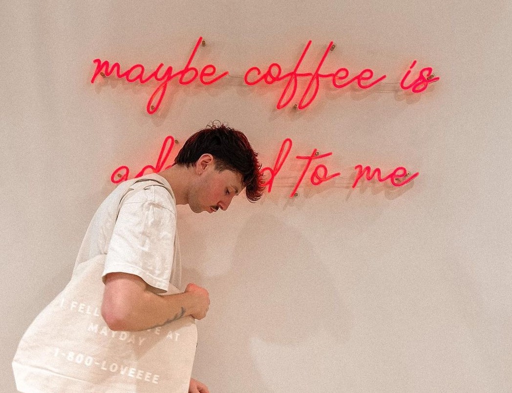 Red Custom Neon® Maybe Coffee is Addicted to Me quote sign @maydaycoffeeshop