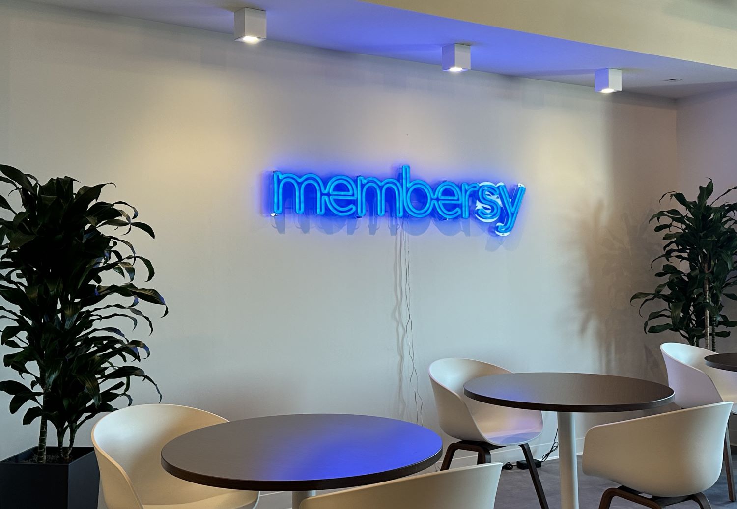 Custom Neon® blue company name sign @membersy
