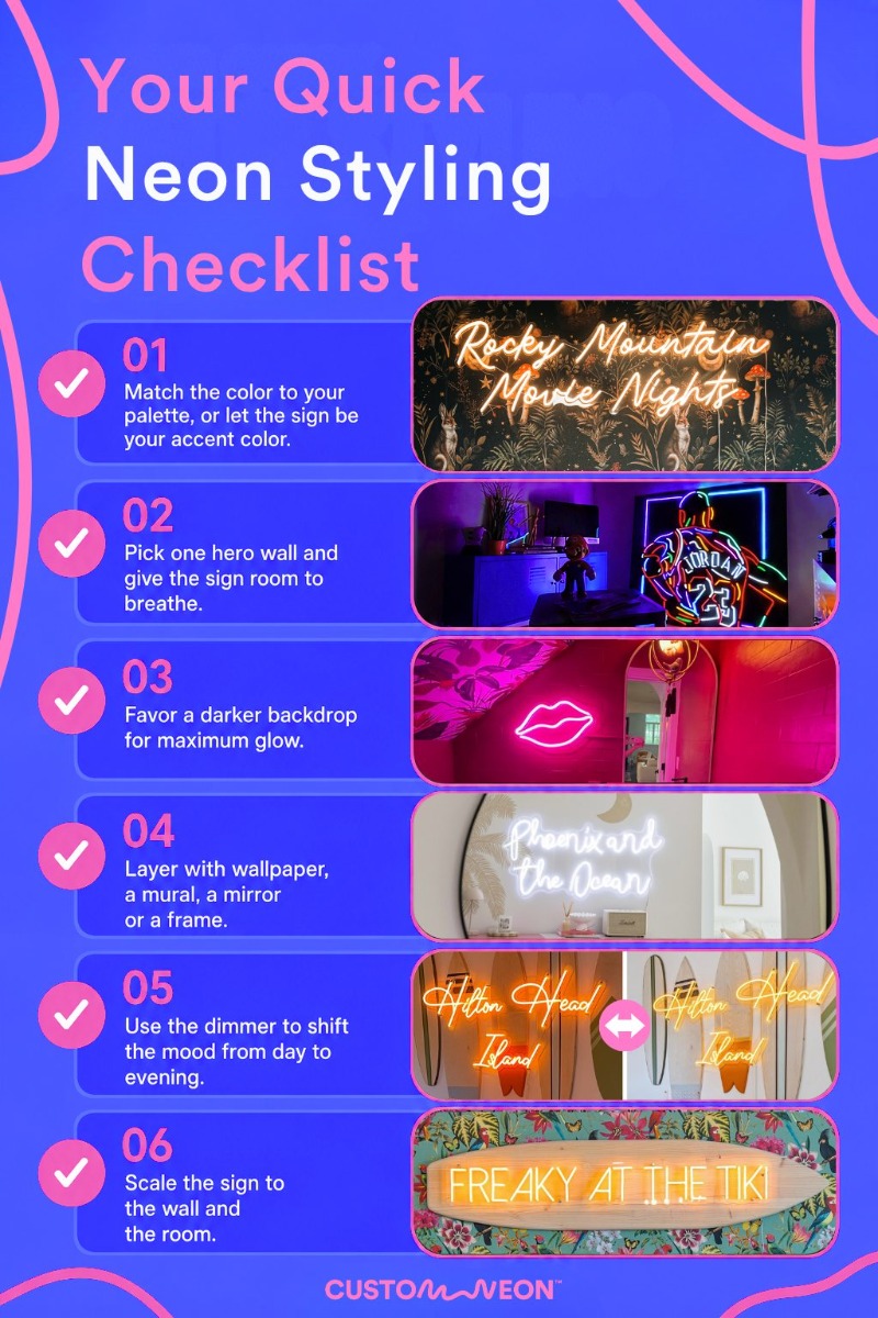 Custom Neon® quick styling checklist infographic