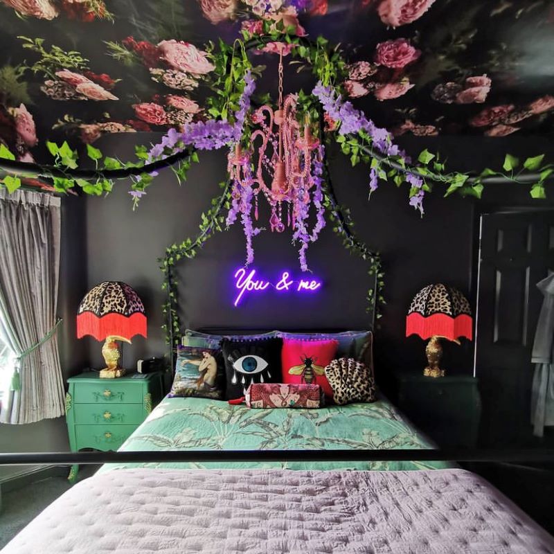 Purple 'You & Me'  Custom Neon® word sign in bedroom @projectsfromwaltonroad