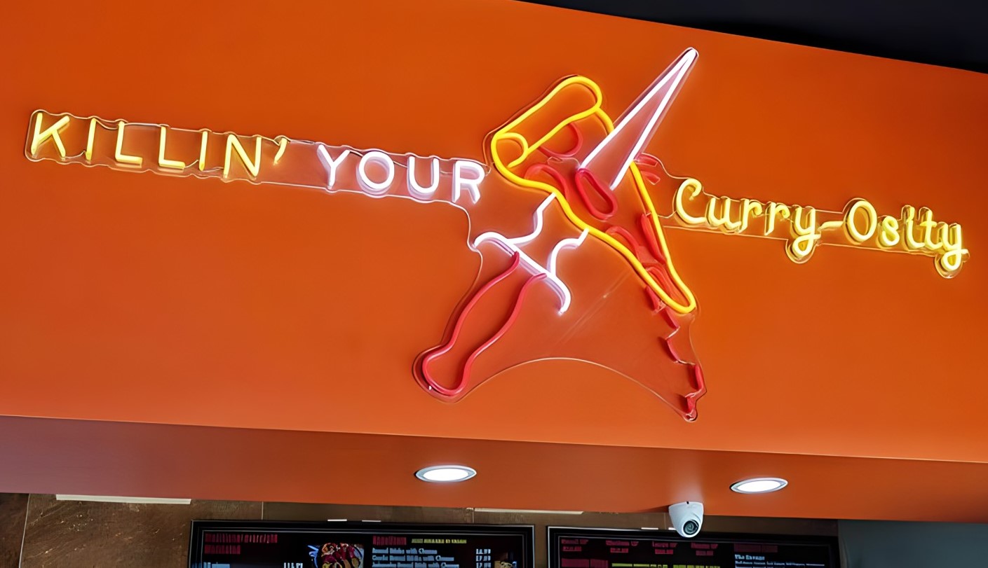 Custom Neon® fast food logo sign @thecurrypizzacompany