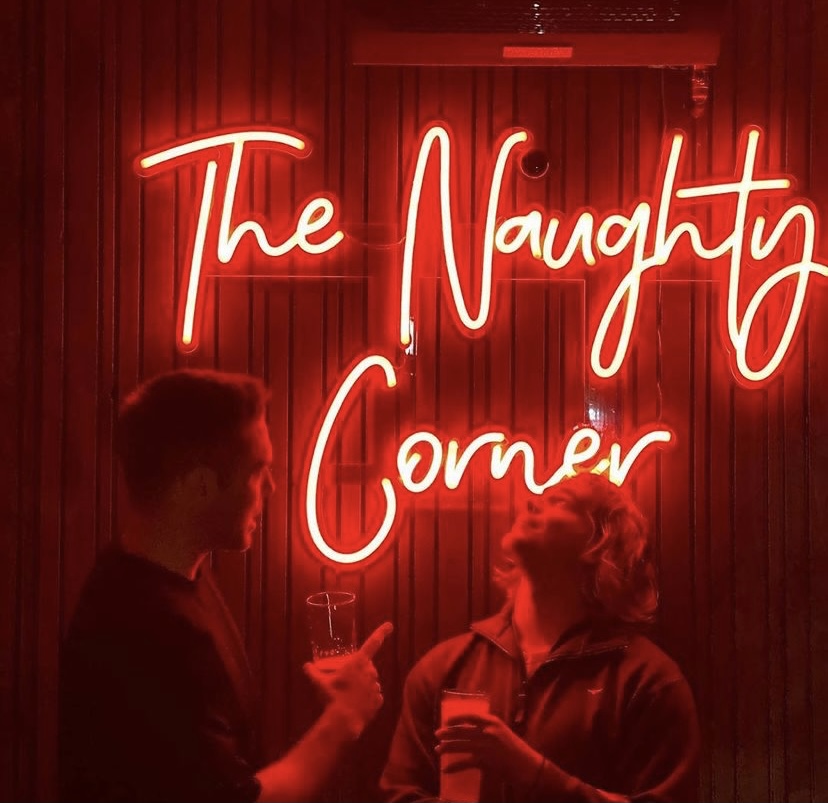The Naughty Corner selfie sign made by Custom Neon® for @theoldsynagoguefremantle