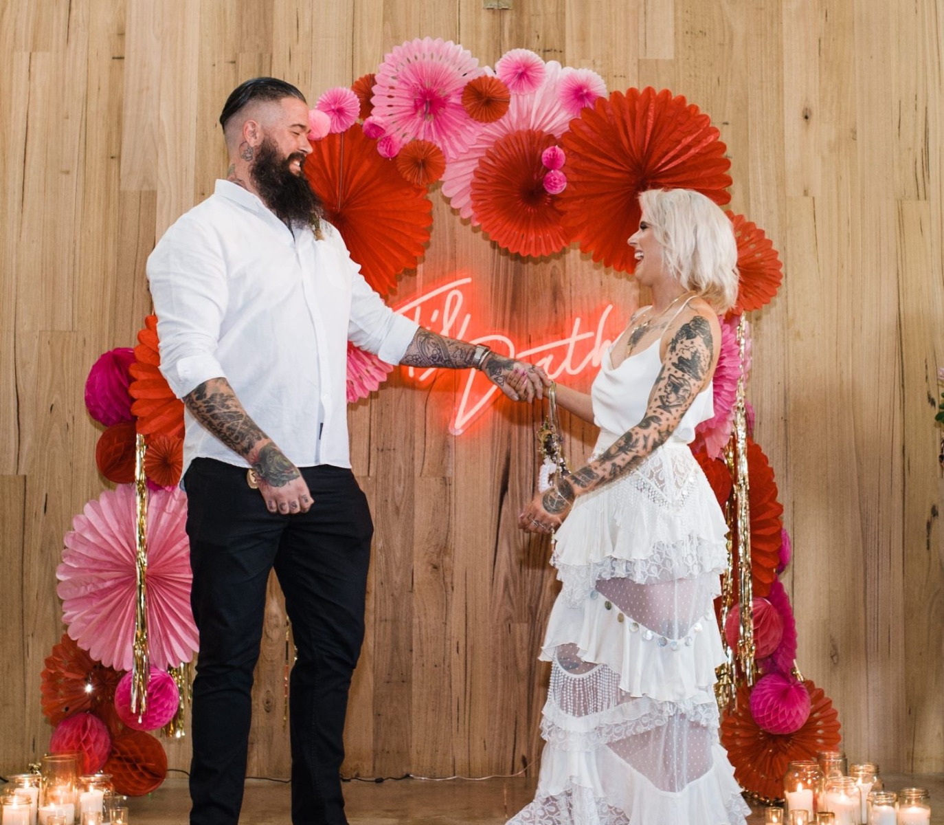 Custom Neon® light red Til Death wedding sign @thewarehousegeelong
