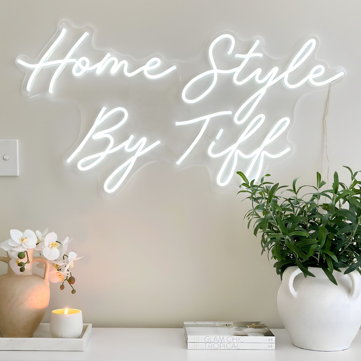 Bright white Custom Neon® home sign @home.style.by.tiff